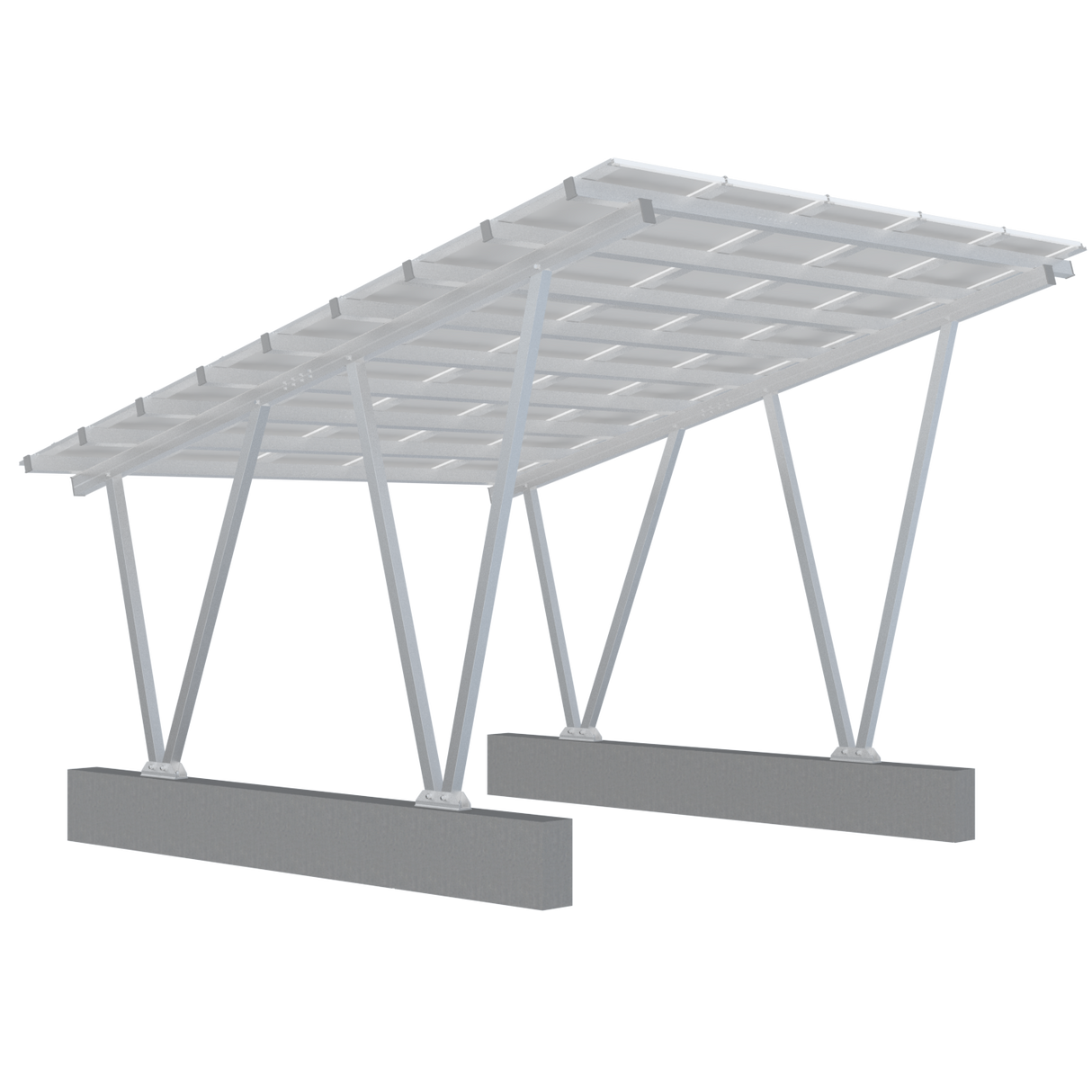 Aluminum solar carport structure on a white background