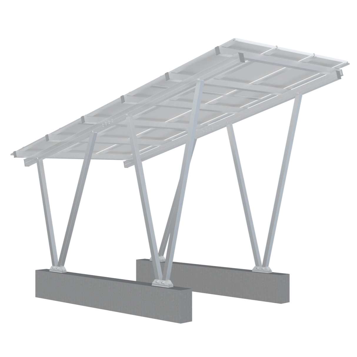 Aluminum solar carport structure on a white background