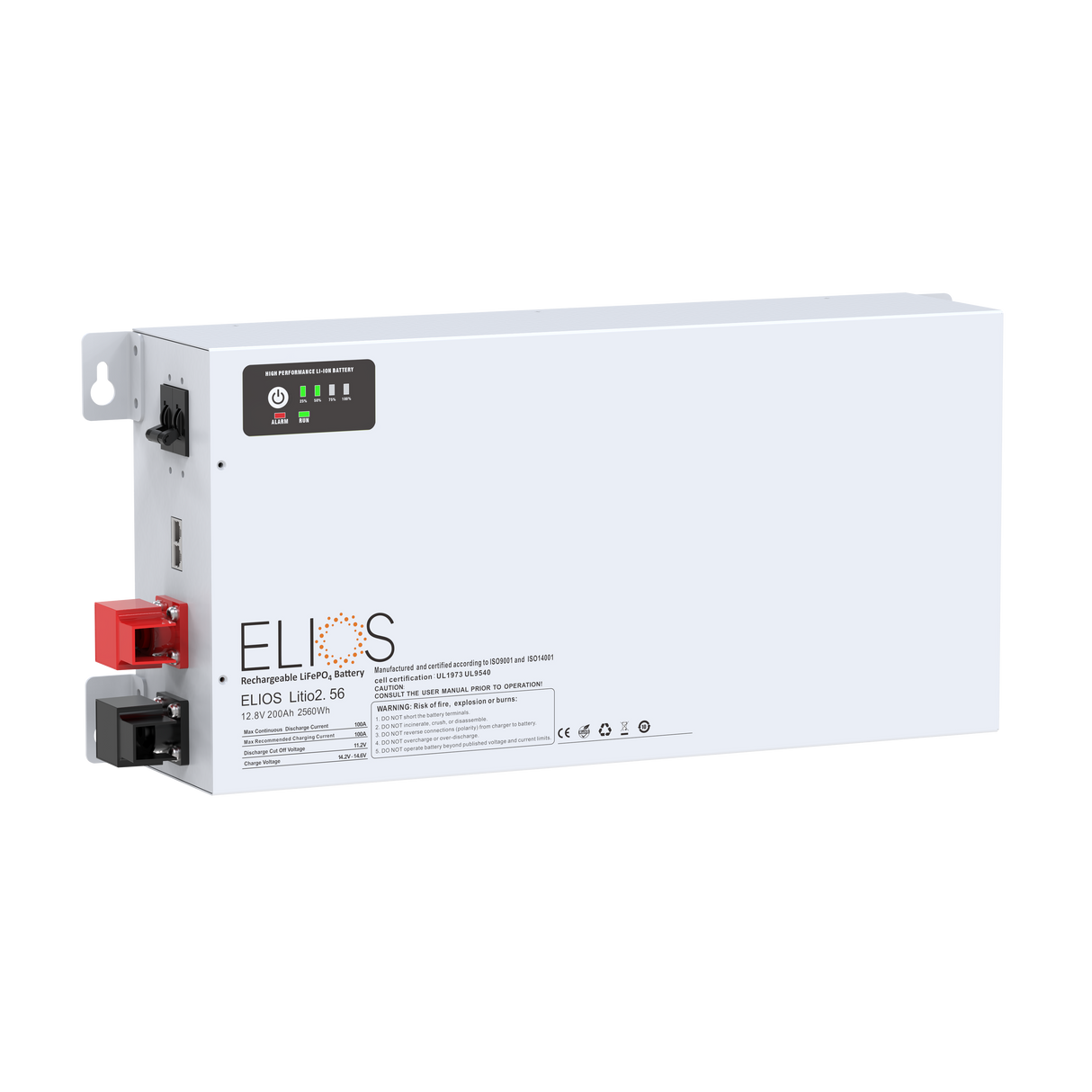 Elios Litio2.56H-BT | Batterie LiFePO4 chauffée Bluetooth 12,8 V 200 Ah/2560 Wh | Ultraplate 4,75 pouces