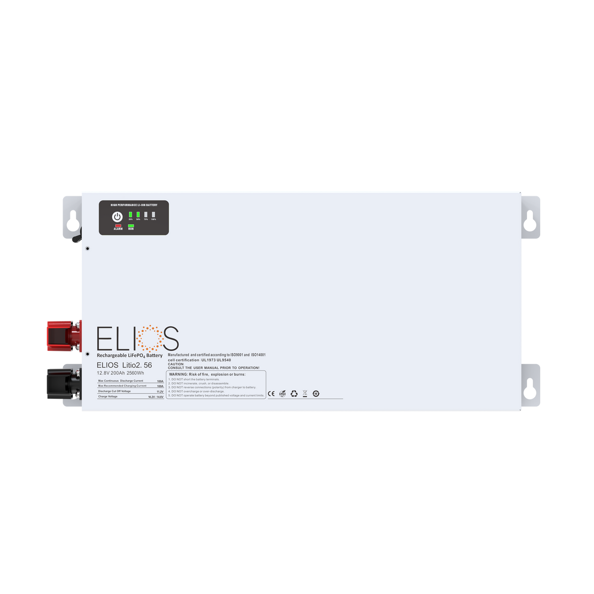 Elios Litio2.56H-BT | Batterie LiFePO4 chauffée Bluetooth 12,8 V 200 Ah/2560 Wh | Ultraplate 4,75 pouces