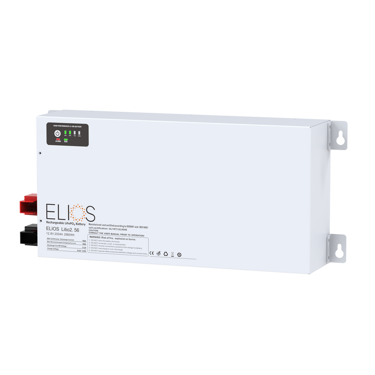 Elios Litio2.56H-BT | Batterie LiFePO4 chauffée Bluetooth 12,8 V 200 Ah/2560 Wh | Ultraplate 4,75 pouces