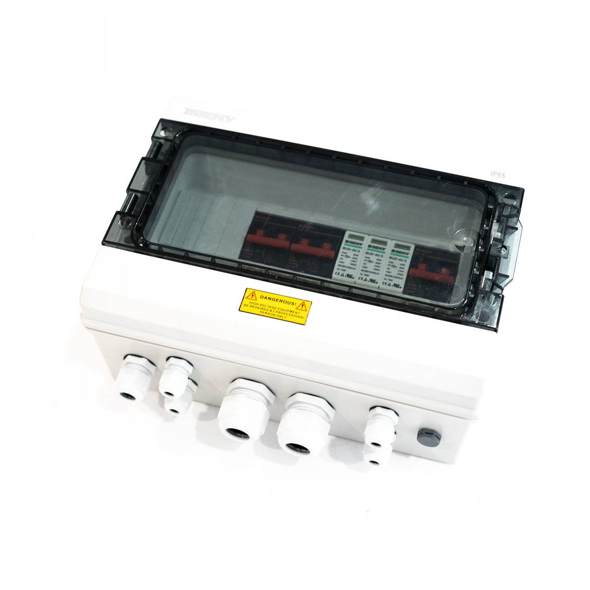 BENY BHS-2/1 IP65 1000V DC combiner box shown from an angled front view