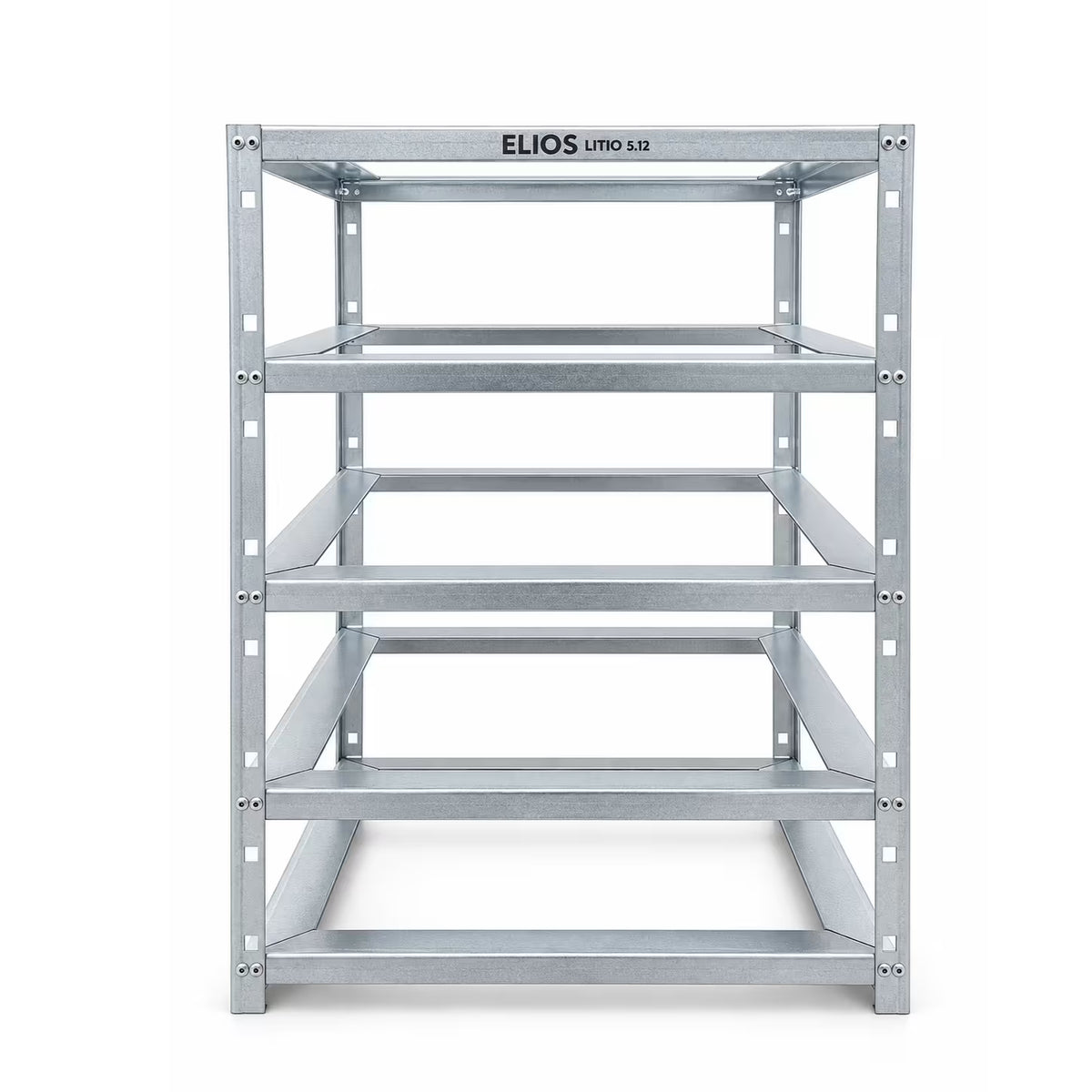 Front view of the empty Elios rack designed to hold four Litio 5.12 battery modules