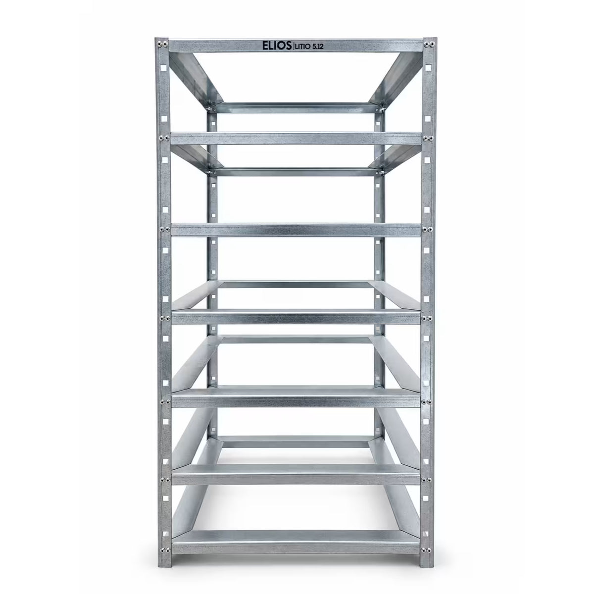 Rear view of the empty Elios galvanized steel rack designed for six Litio 5.12 modules