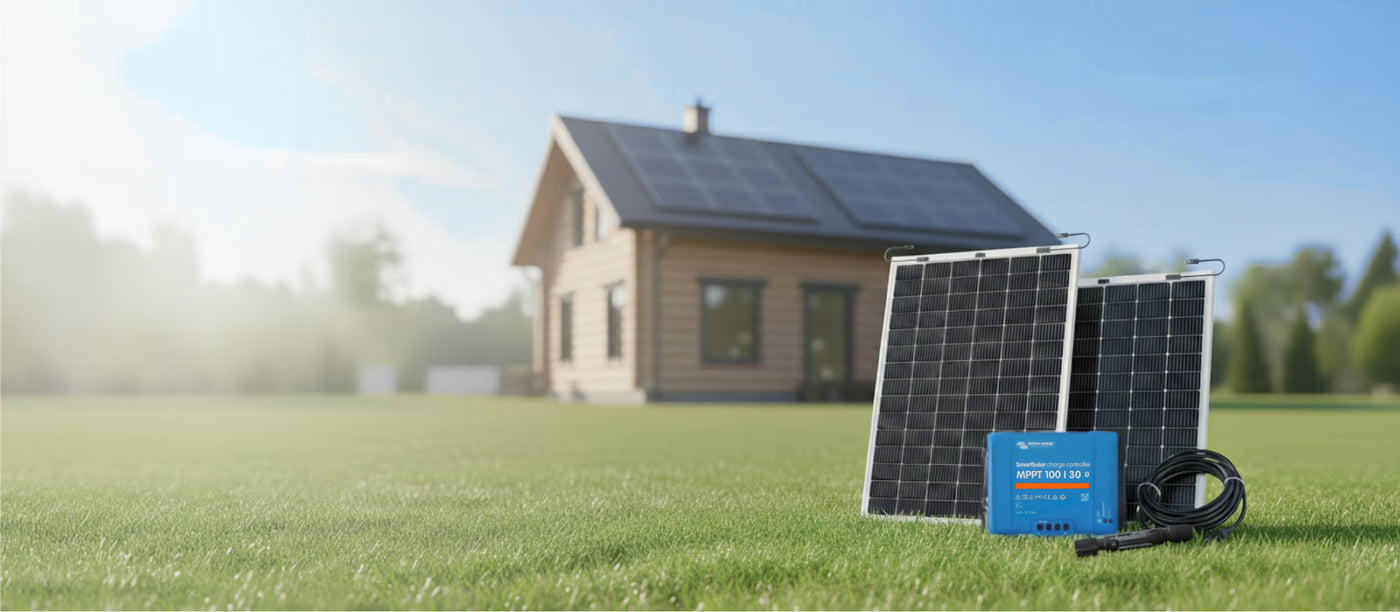 Solar energy kit with MPPT charge controller and solar panels for residential installation
