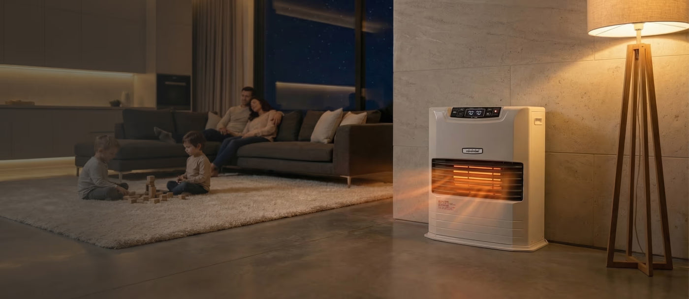 Toyotomi radiant heater warming a family living room - Volts.ca