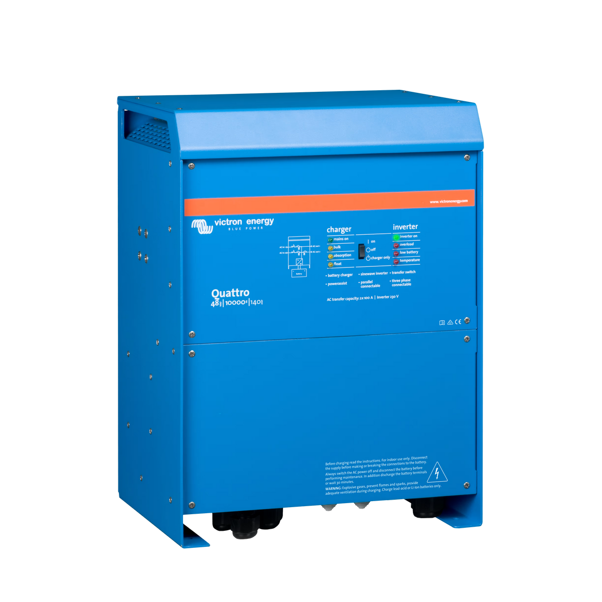 Vue de profil du chargeur-onduleur Victron Energy Quattro 48/10000/140-100/100 230 V VE.Bus