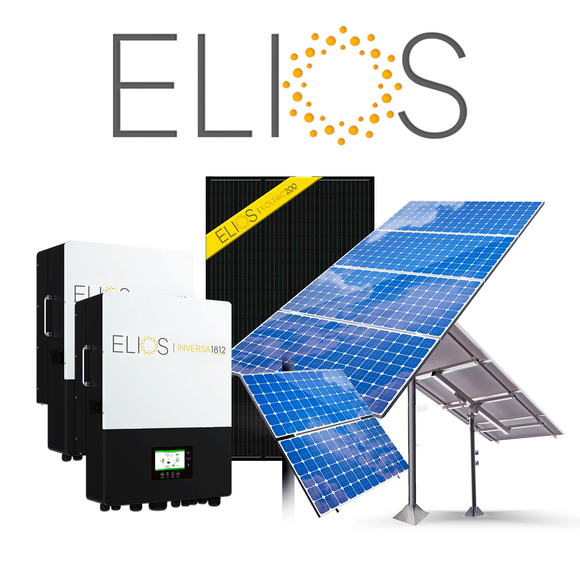 Elios collection photo shows Elios solar racking, the Solar panel, and the Inverter-charger