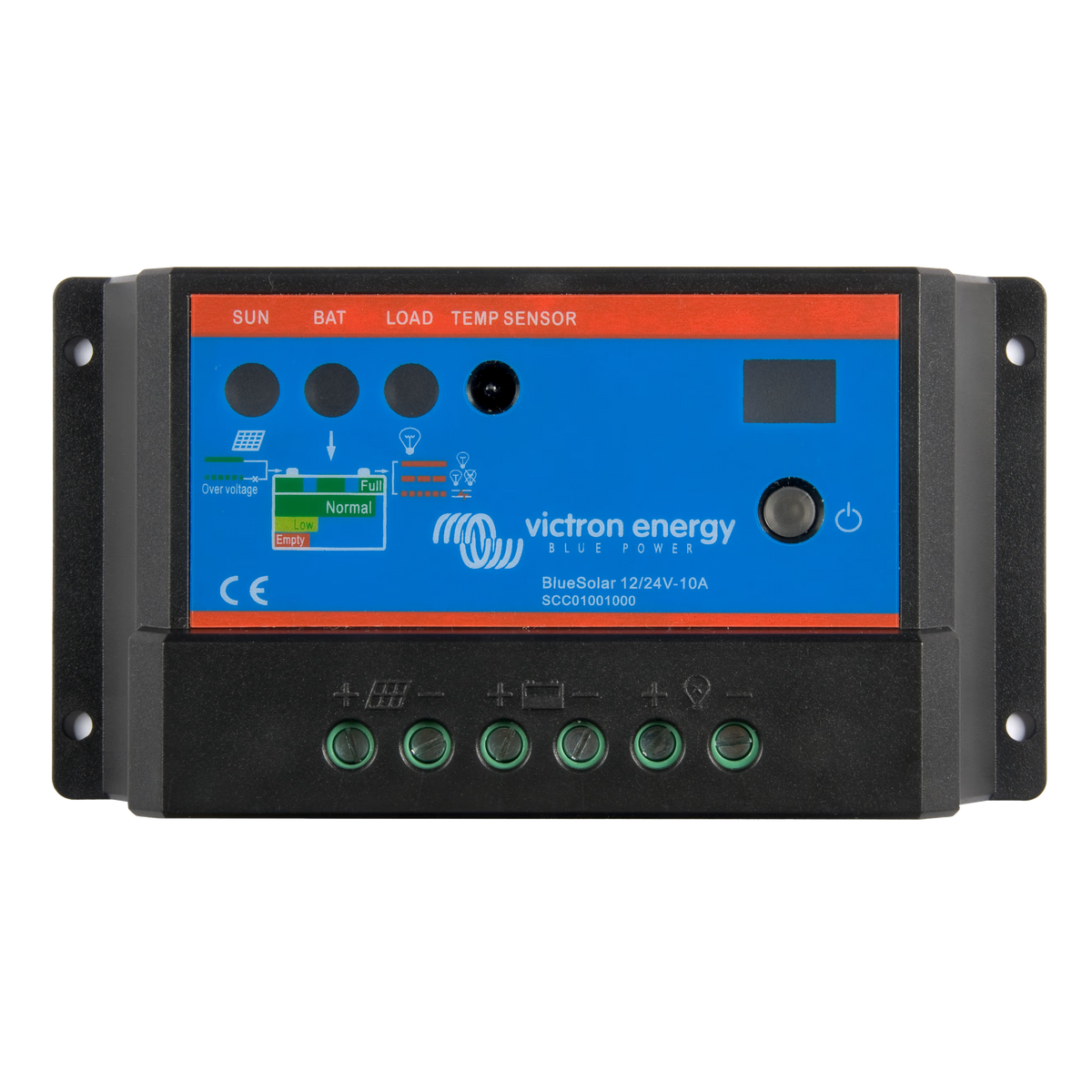 Vue de face du régulateur de charge solaire Victron BlueSolar PWM-Light 12/24 V 10 A