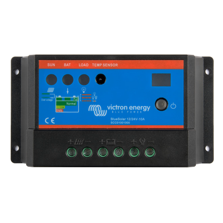 Vue de face du régulateur de charge solaire Victron BlueSolar PWM-Light 12/24 V 10 A