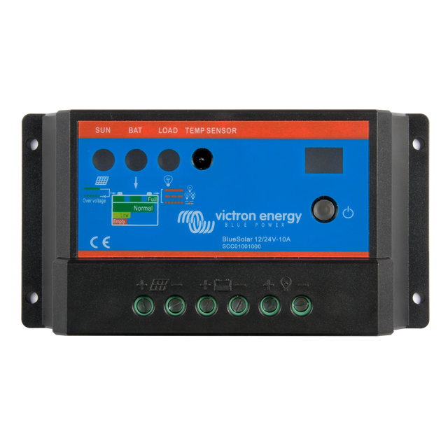 Vue de face du régulateur de charge solaire Victron BlueSolar PWM-Light 12/24 V 10 A