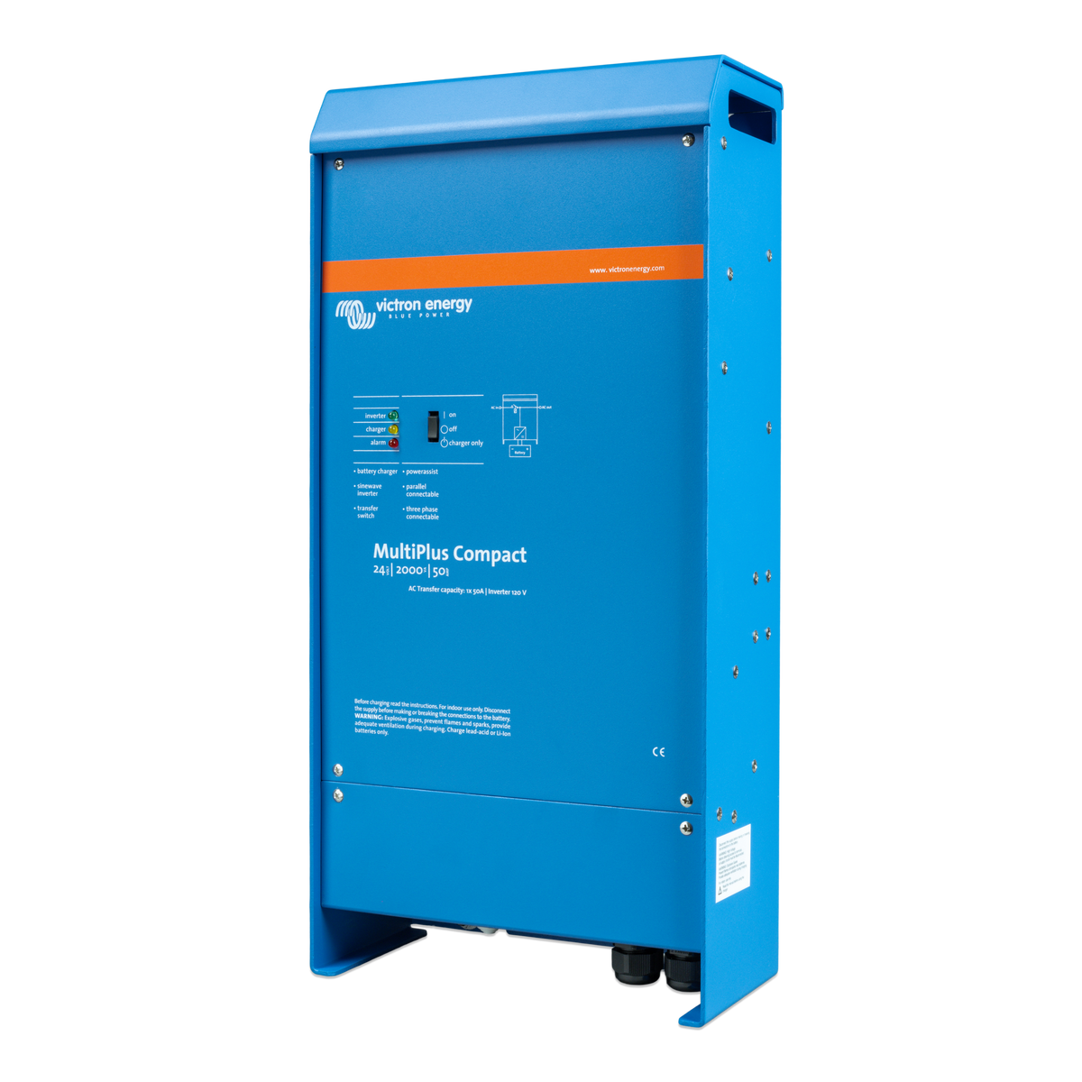 Left-side view of Victron MultiPlus Compact 24/2000/50-50 120V inverter charger