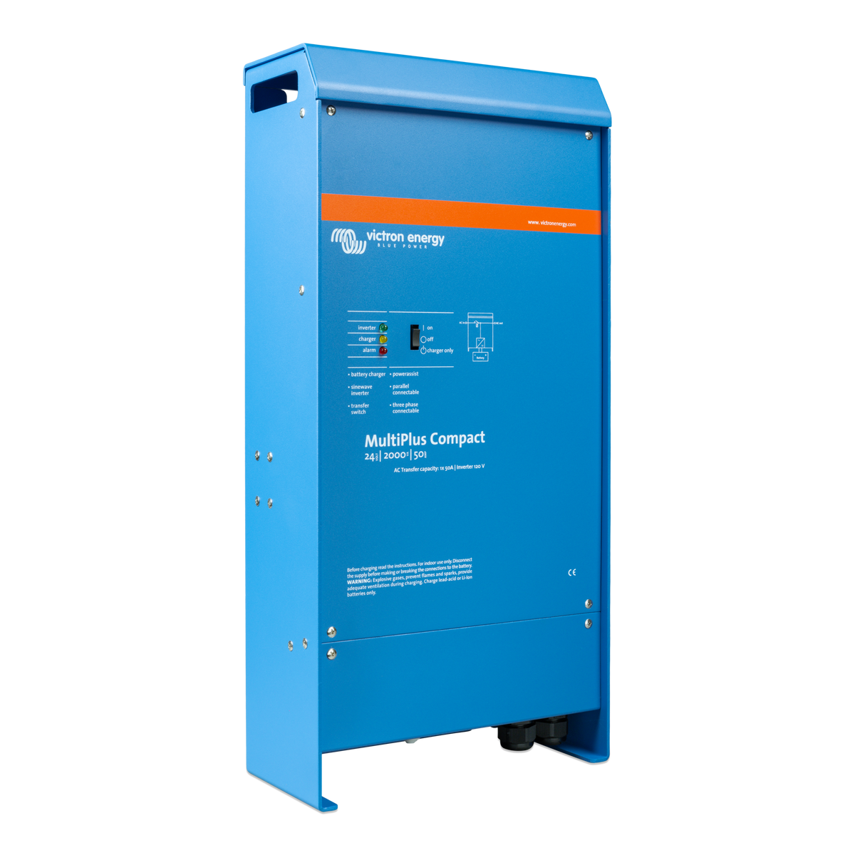 Right-side view of Victron MultiPlus Compact 24/2000/50-50 120V inverter charger
