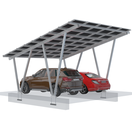 Solar Elios carport M15 with two cars underneath on a white background