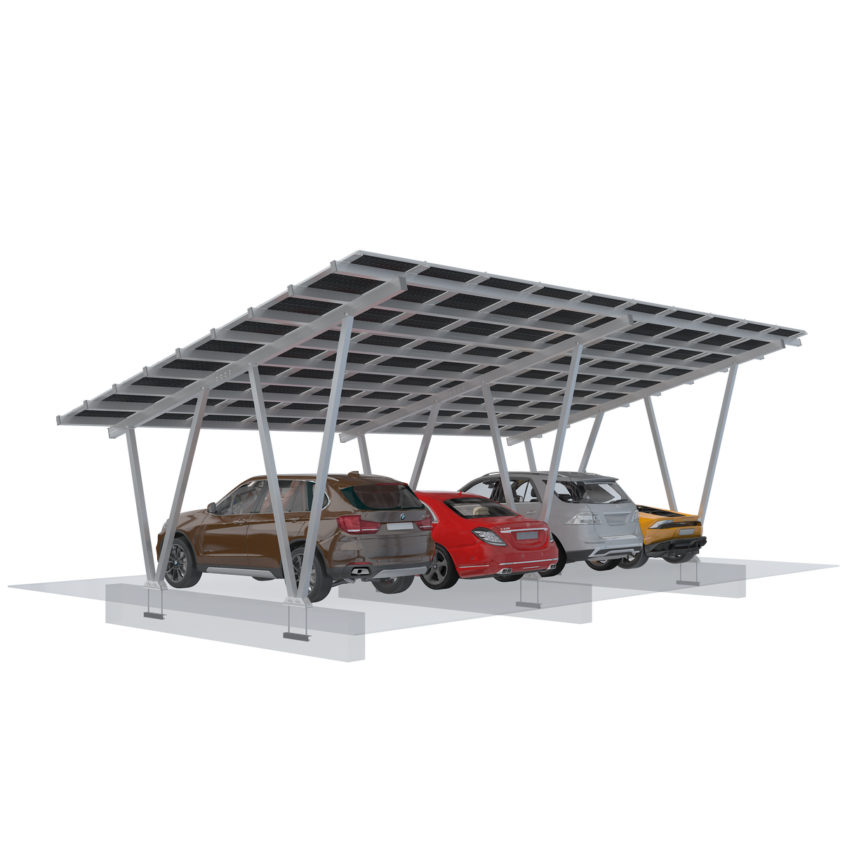 Carport with solar panels on a white background