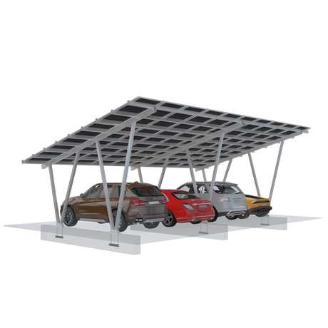 Carport with solar panels on a white background