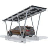 Solar carport with a brown SUV underneath on a white background