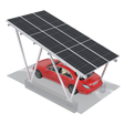 Solar carport with a red car underneath on a white background