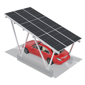 Solar carport with a red car underneath on a white background