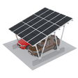 Solar carport with two cars underneath on a white background