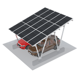 Solar carport with two cars underneath on a white background