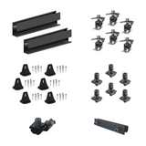 Collection of black Elios Solar components on a white background