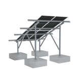 Back of the Solar panel system on a metal frame - 4 solar panels with four square bases on a white background