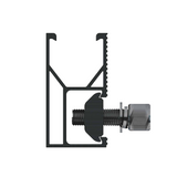 Black metal rail with the Elios Black Sliding Nut/Bolt on a white background