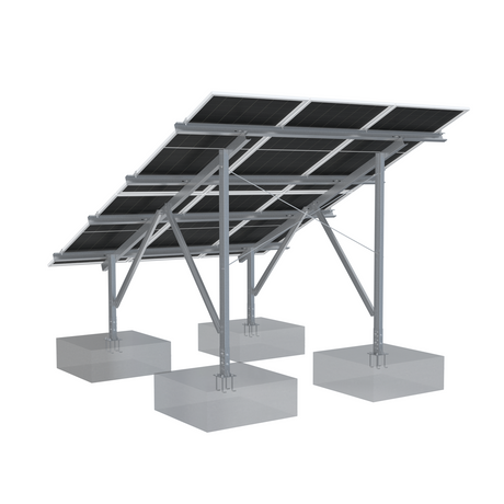 Back of a Solar panel system with 6 panels on 4 concrete base