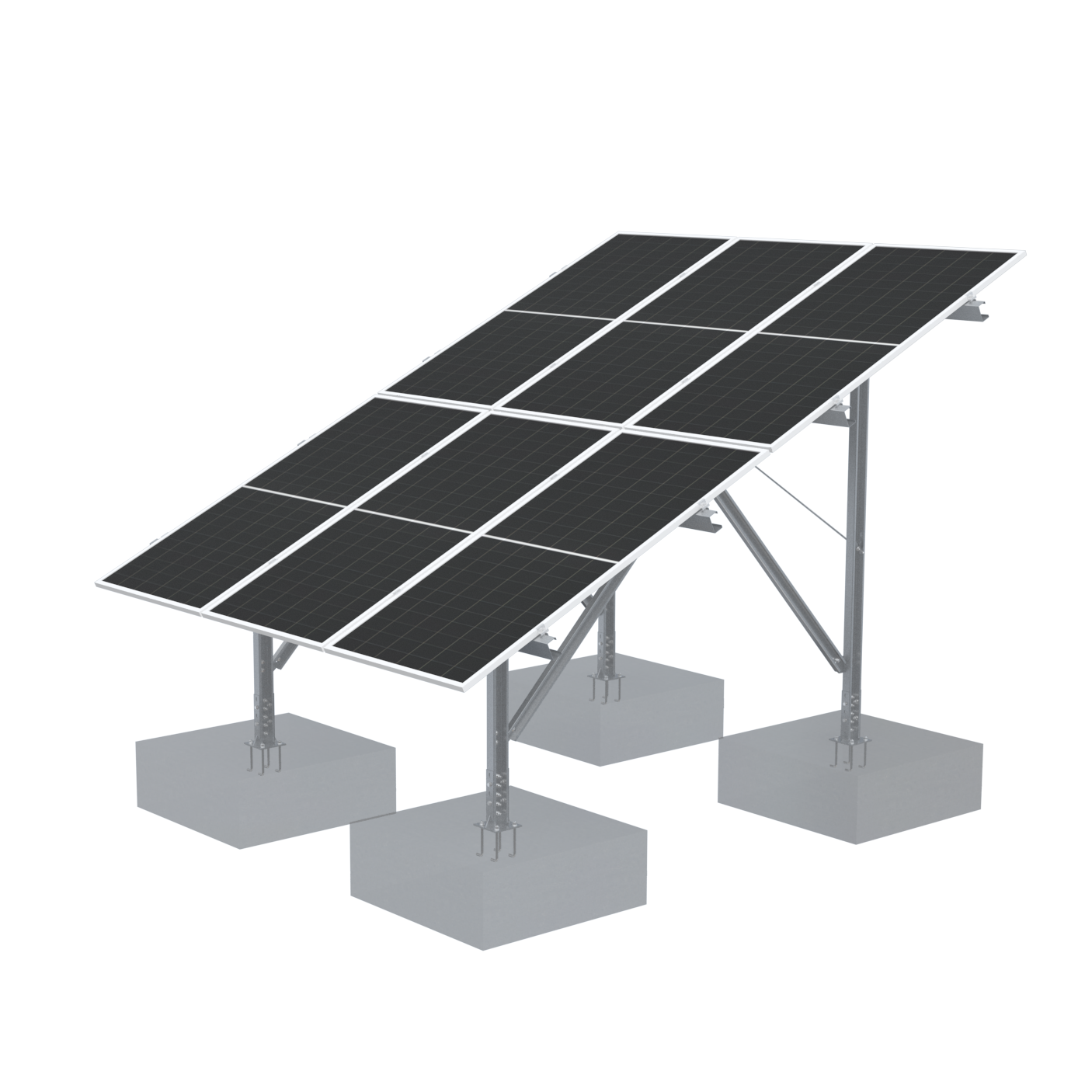 Solar panel system with 6 panels on a white background