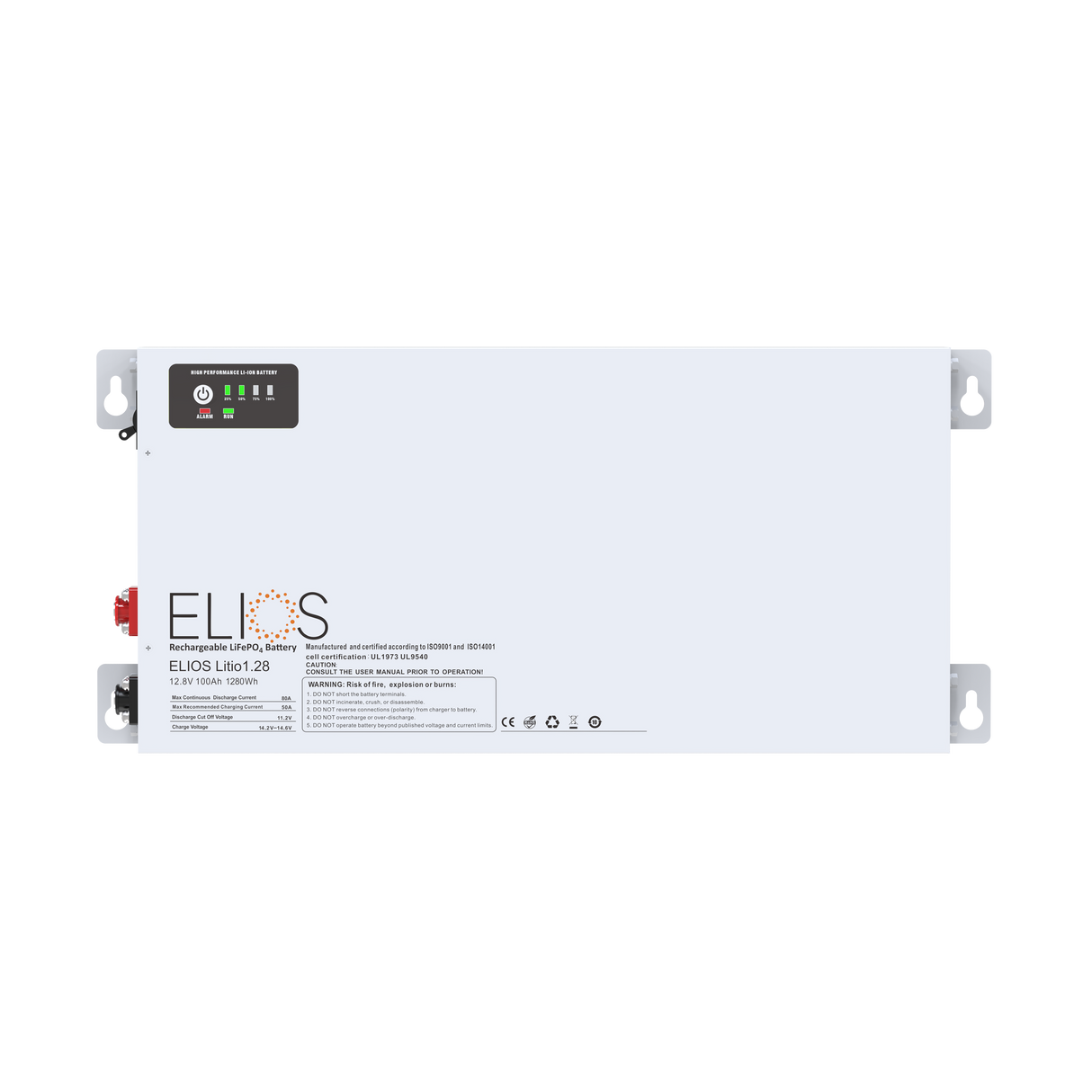 Elios Litio1.28H-BT | 12.8V 100Ah/ 1280Wh Heated Bluetooth LiFePO4 Battery | Super Slim 2.75’