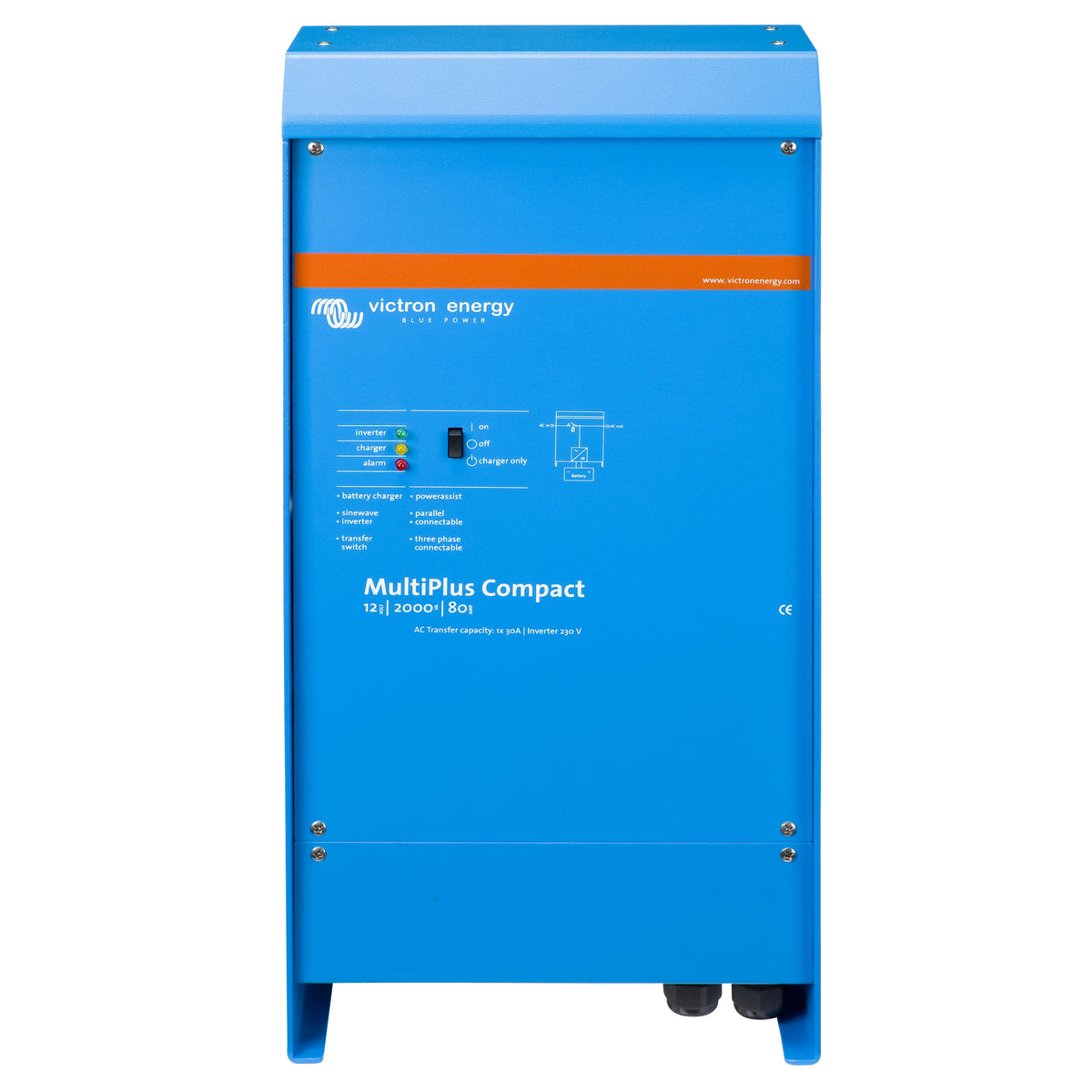 Front view of Victron Energy MultiPlus Compact 12/2000/80-30 230V VE.Bus inverter charger