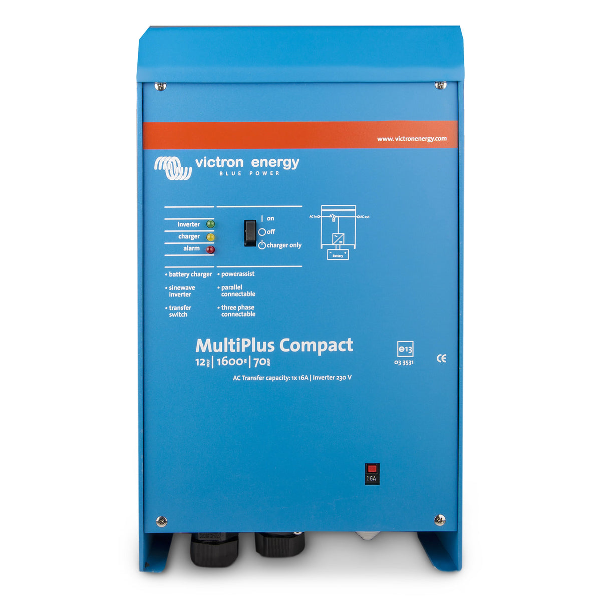 Vue de face de l'onduleur-chargeur Victron Energy MultiPlus Compact 12/1600/70-16 230 V