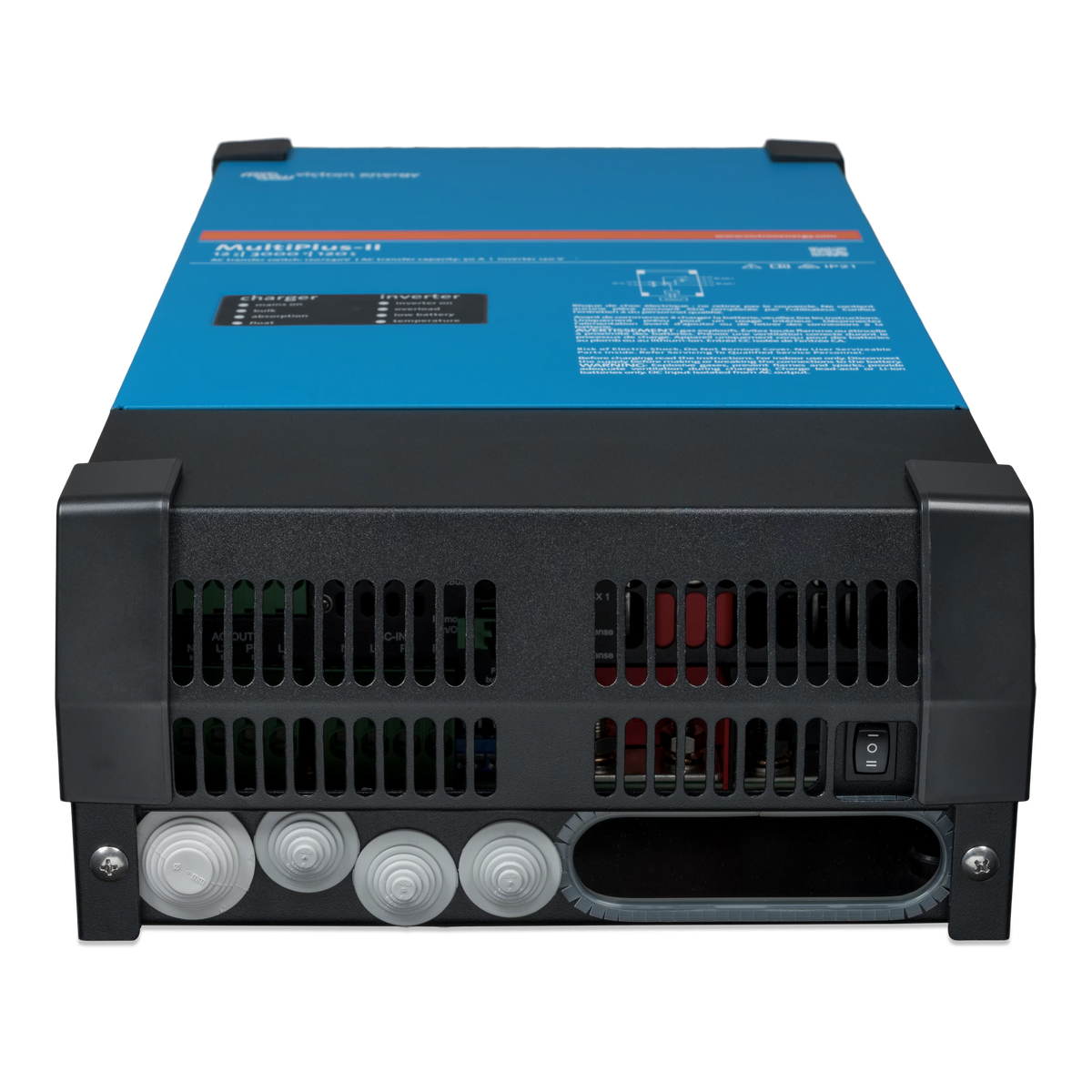 Vue de dessous de l'onduleur-chargeur Victron Energy MultiPlus-II 12/3000/120-50 2x120 V