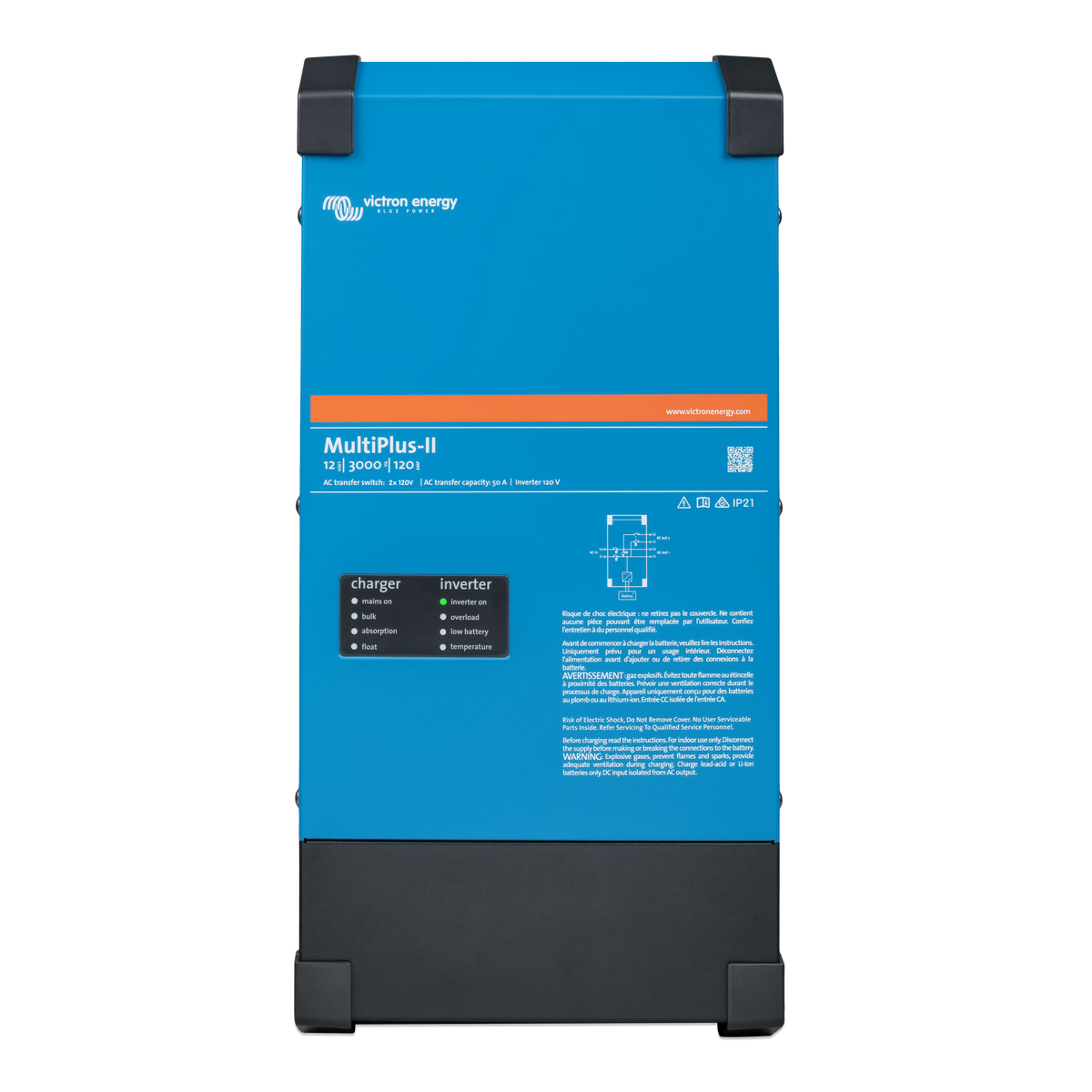 Vue de face du chargeur-onduleur Victron Energy MultiPlus-II 12/3000/120-50 2x120 V