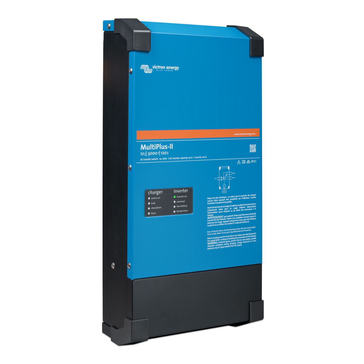 Vue de profil du chargeur-onduleur Victron Energy MultiPlus-II 12/3000/120-50 2x120 V