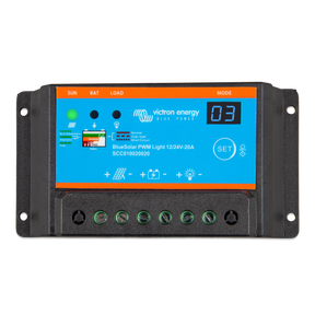 Vue de dessus du régulateur de charge Victron BlueSolar PWM-Light 12/24 V 20 A