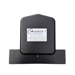 Black solar deck panel with Soladeck label on a white background