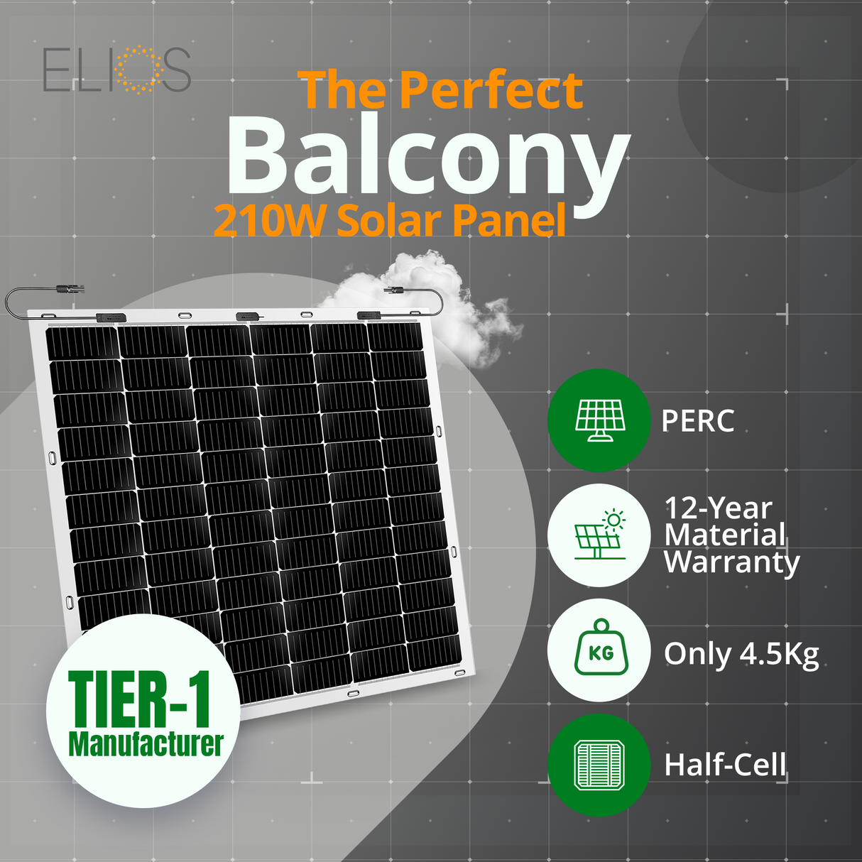Pack de 2 Elios Voltaic210F-B | 210W Panneau Solaire de Balcon Semi-flexible