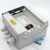 BENY BHS-1/1 1000V DC combiner box open angled view showing protection components and cable glands