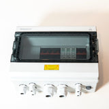 Front view of the BENY BHS-2/1 IP65 DC combiner box with transparent cover