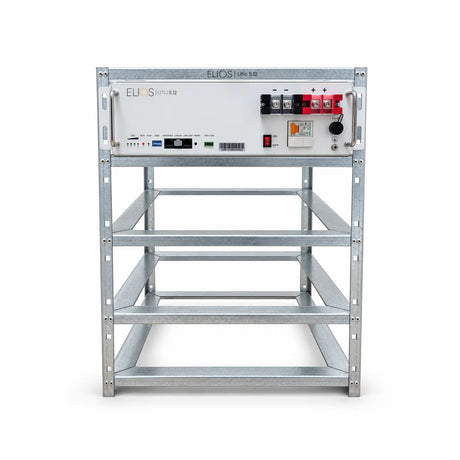 Front view of the Elios rack with one Litio 5.12 battery installed