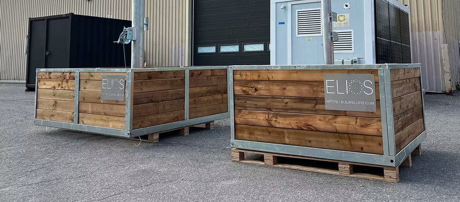 Fondation Elios Basket 8 en remblai de pierres pour montants de supports solaires, garantissant la stabilité des installations de supports solaires