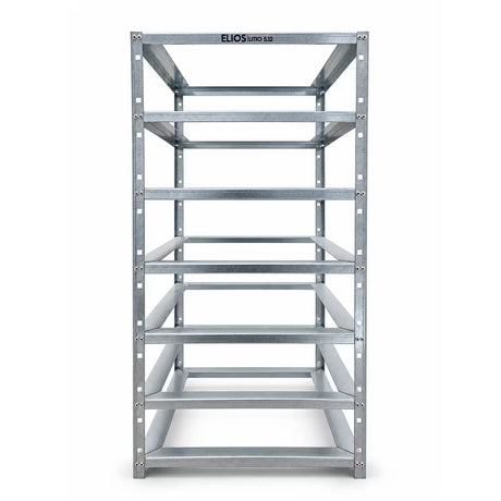 Rear view of the empty Elios galvanized steel rack designed for six Litio 5.12 modules