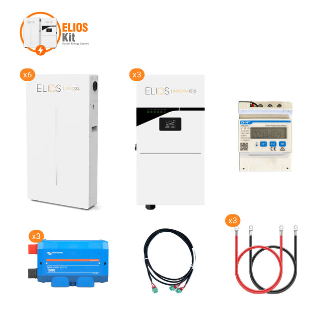 Kit Elios F avec trois onduleurs hybrides d'Inversa 1510 s et six Litio10.2 batteries