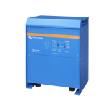A blue electronic energy Quattro 240V DC charger/inverter unit on casters, shown against a plain white background.