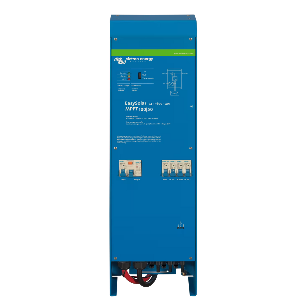 Front-angle view of the Victron Energy EasySolar 24/1600/40-16 230V with MPPT 100/50