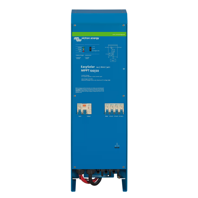Front-angle view of the Victron Energy EasySolar 24/1600/40-16 230V with MPPT 100/50