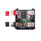 Victron Energy Lynx Shunt VE.Can 1000 A : vue intérieure ouverte montrant les barres omnibus, le moniteur de batterie et le porte-fusible