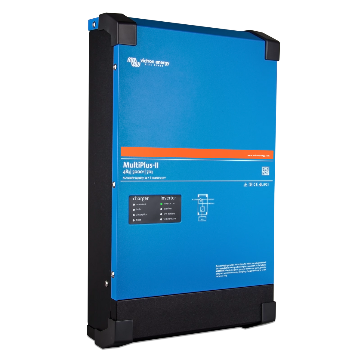 Right-side view of the Victron Energy MultiPlus-II 48/5000/70-50 230V inverter charger